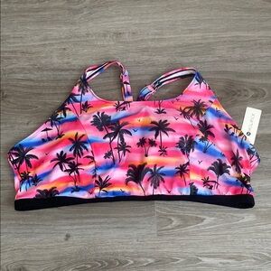 Holipick Pink and Black Bikini Top with Tropical Palm Tree Design
